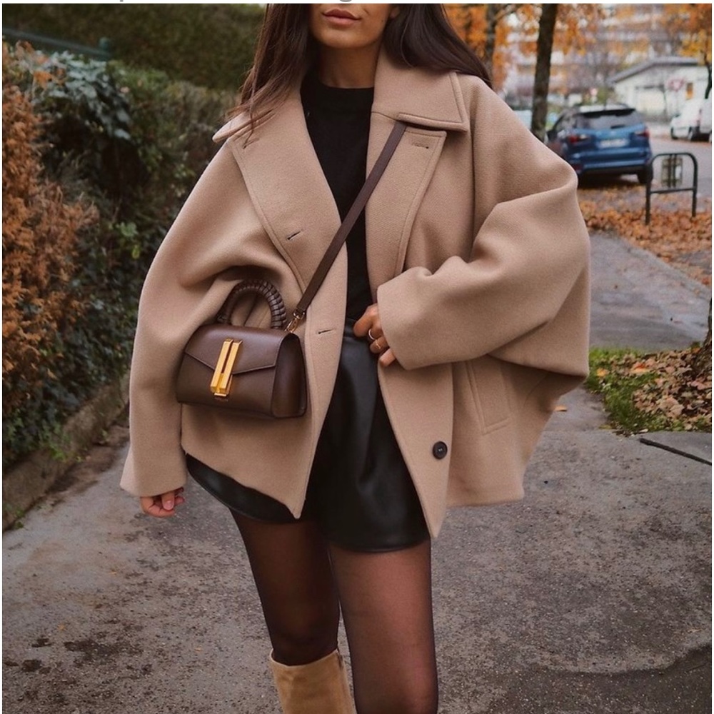 Zara cropped oversized wool coat camel tan - Picture 3 of 17